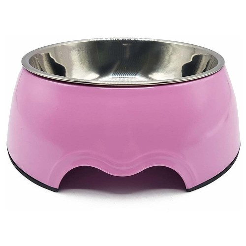 Comedouro e bebedouro Edipets rosa em aço inoxidável para cães e gatos.