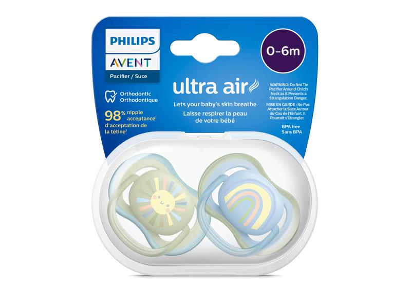 PHILIPS AVENT Nuggi ultra air 0-6 Mt. Sonne/Regenbogen Blau Sauger aus 100% lebensmitteltauglichem Silikon