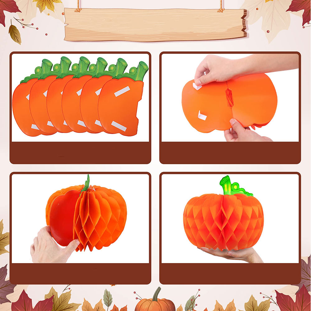 (6er Set) 25cm Herbst Party Accessoire Halloween Deko Pompon's - Kürbis