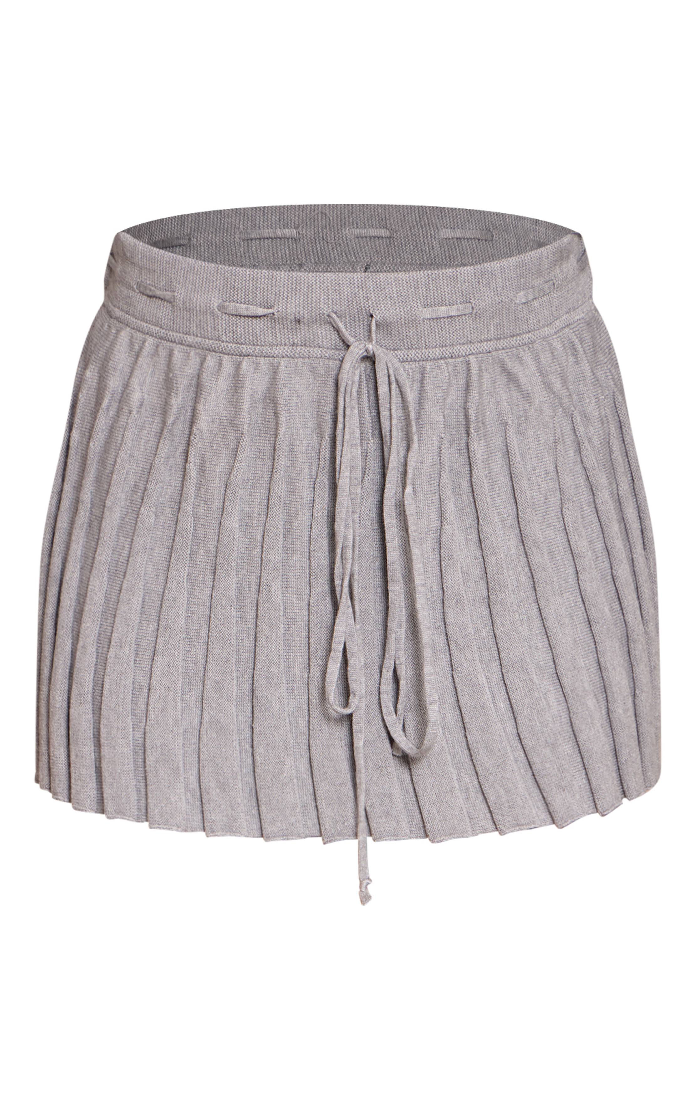 Gris Cendré Jupe Mini Plissée En Maille Avec Détail Noué Petite