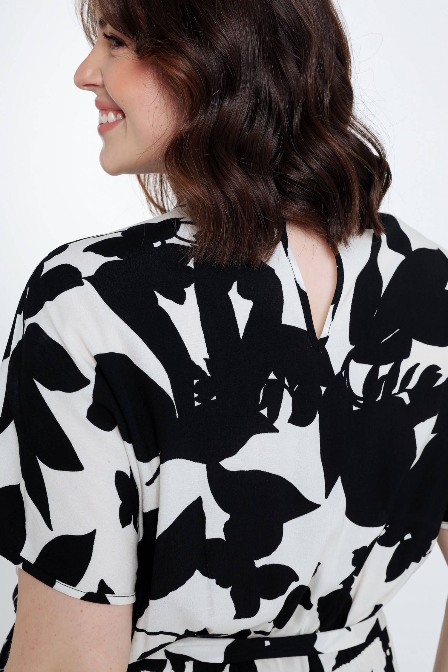 Paprika jumpsuit met bladprint zwart/wit