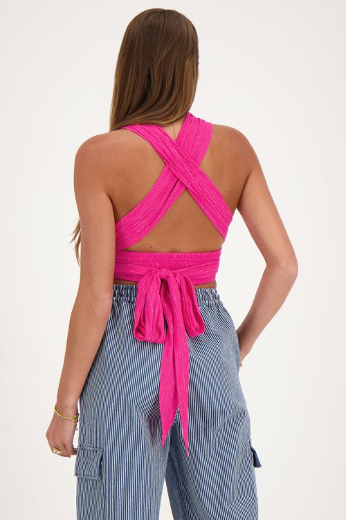 Roze multiway top met lurex