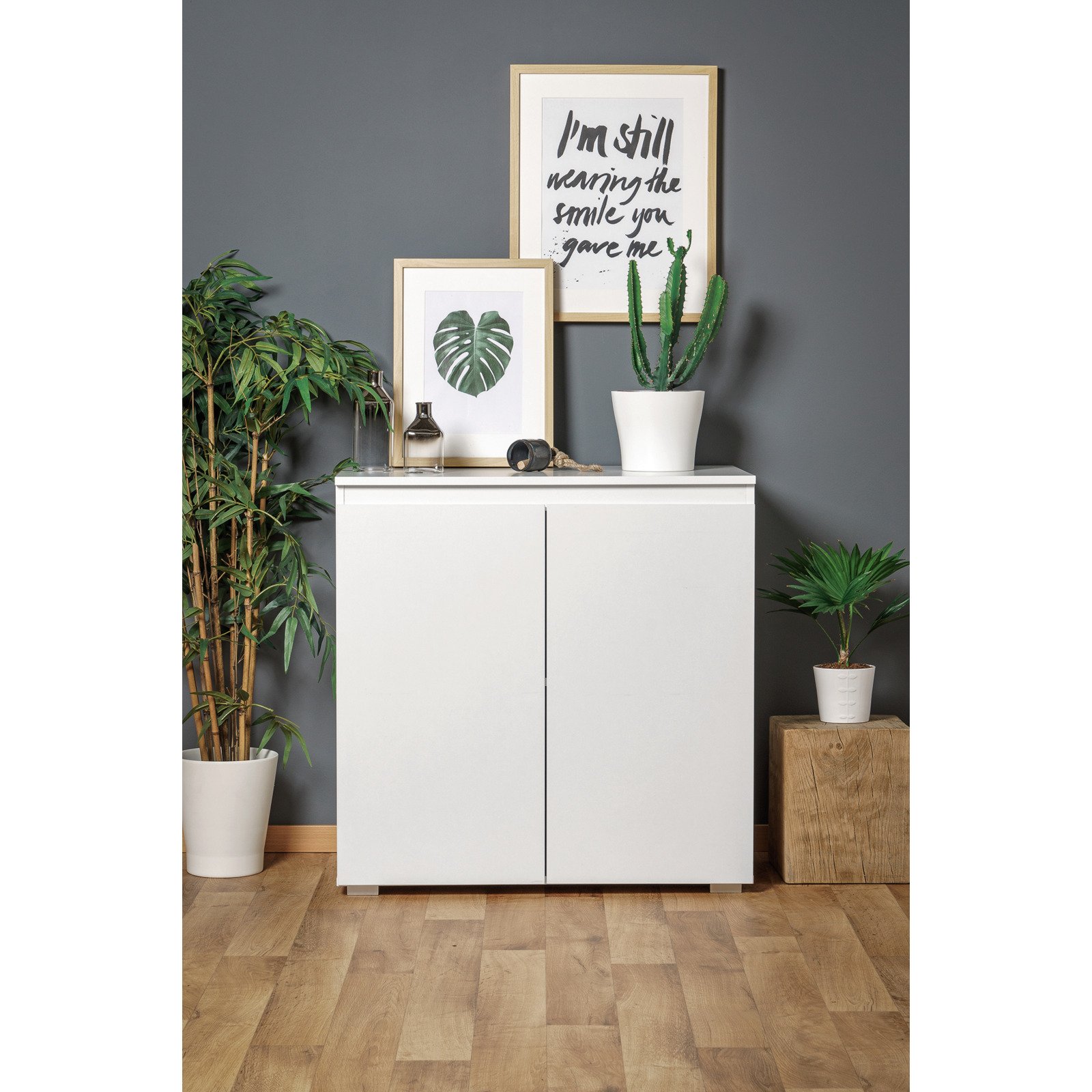 Kommode Shark Dekor weiss matt 80 x 80 x 40 cm