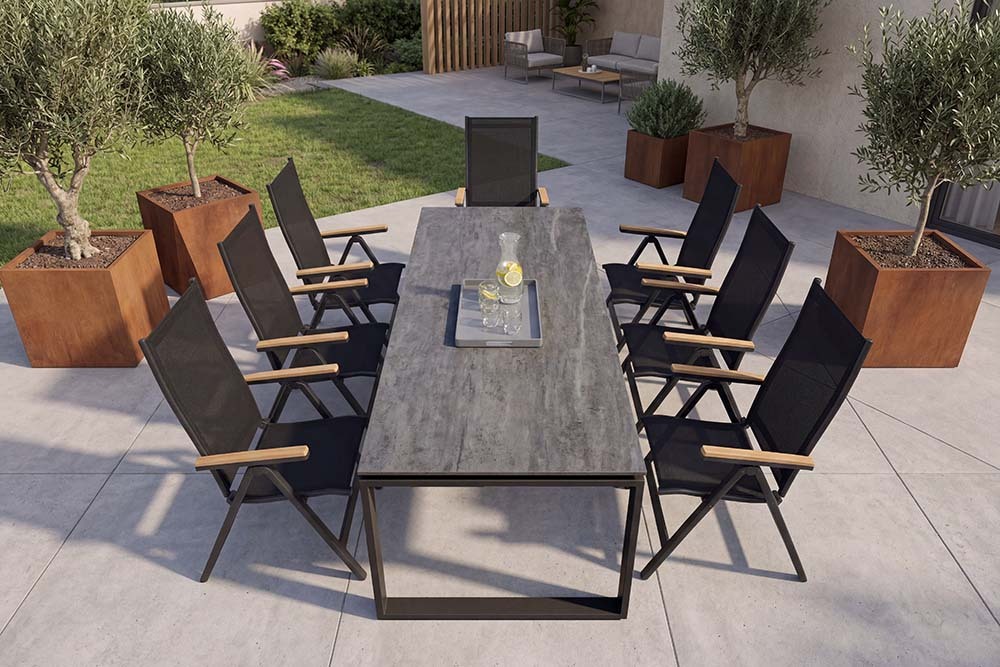 Moderner In- und Outdoor Esstisch FLOATING 210cm anthrazit Keramik Gartentisch wetterfest