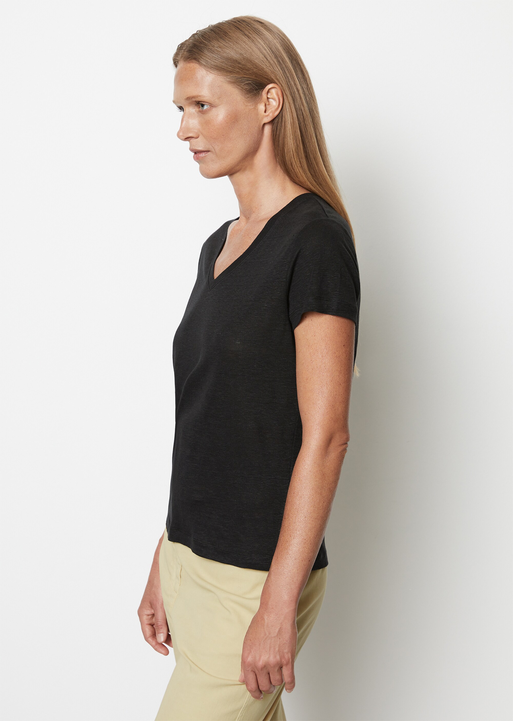 Leinen-V-Neck-T-Shirt regularaus hochwertiger Jersey-Qualität