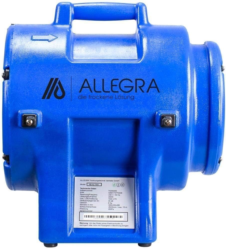 ALLEGRA Axiallüfter AL1500 – leistungsstarker Bau- & Industrieventilator zur Belüftung, Trocknung & Luftumwälzung, kompakter Axialventilator für Baustelle & Werkstatt
