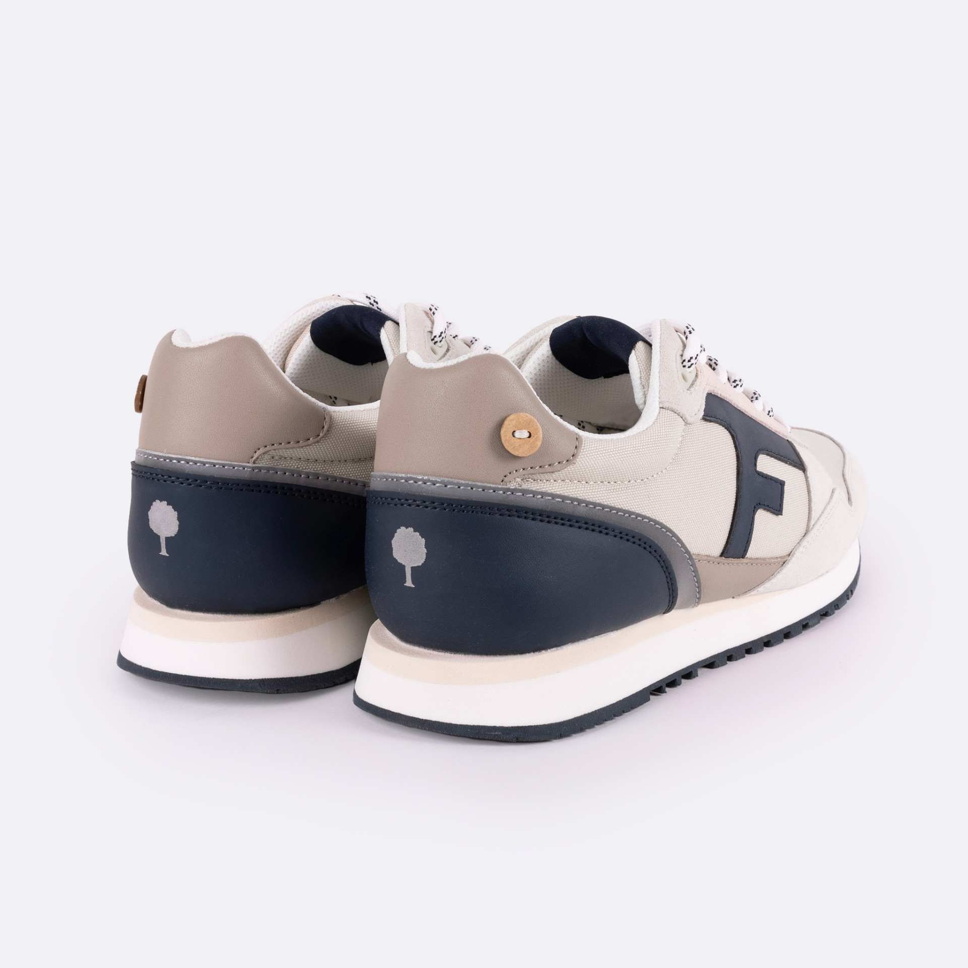 Runnings écrue & marine Polyester recyclé et cuir - modèle Elm