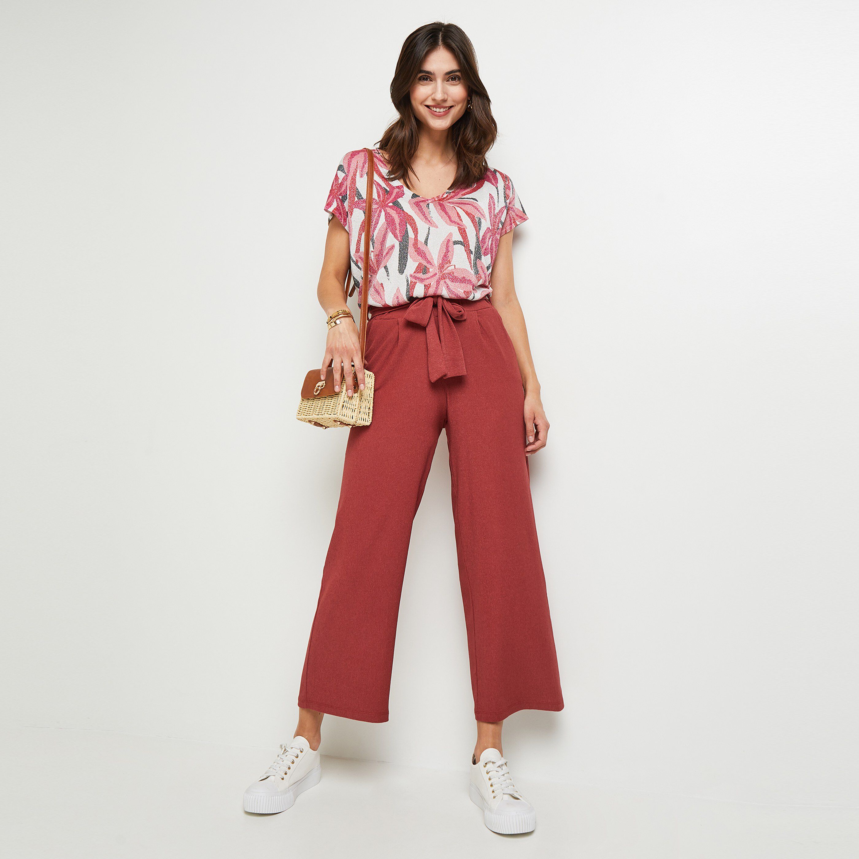Pantalon raccourci fluide femme - TERRACOTTA