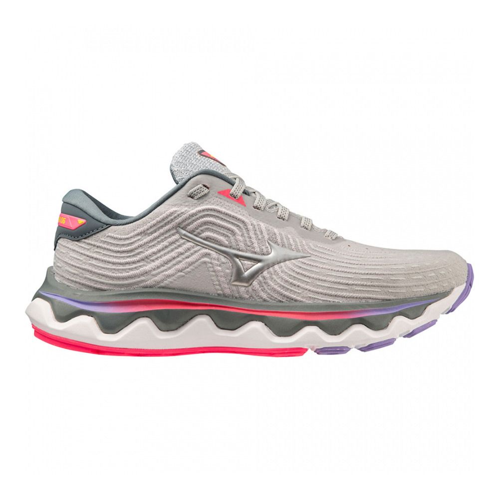 Mizuno WAVE HORIZON 6 - Chaussures running Femme pearl blue/silver/high-vis pink