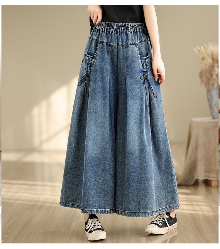Supernova - Elastische taille, gewassen veterbroek met wijde pijpen