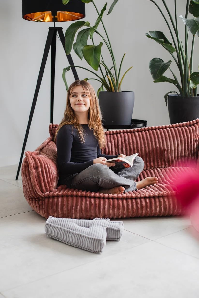 chilly pilley® Kinder Sofa aus weichem Cord – Bequeme Kindercouch mit abnehmbaren, waschbaren Bezügen – Erhältlich in vielen Farben, ideal zum Spielen, Lesen und Entspannen (Rosa)
