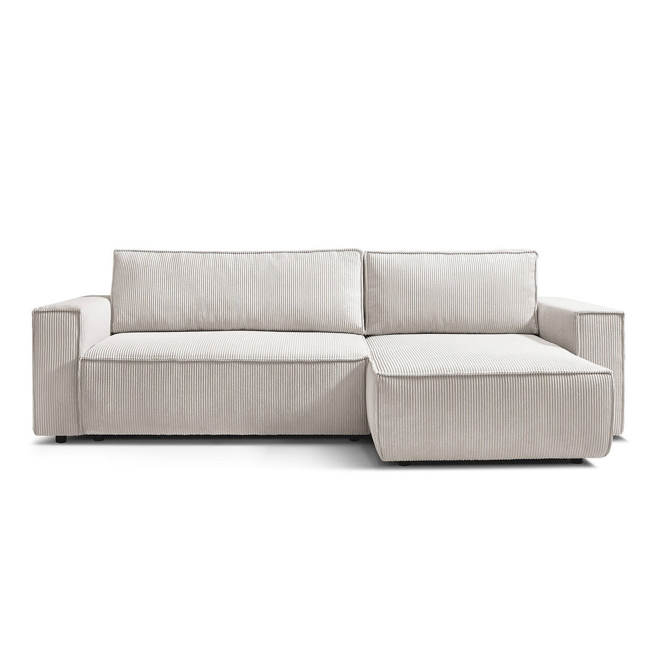 Bobochic Canapé d'angle convertible reversible Nihad en velours côtelé beige - 282x153 cm