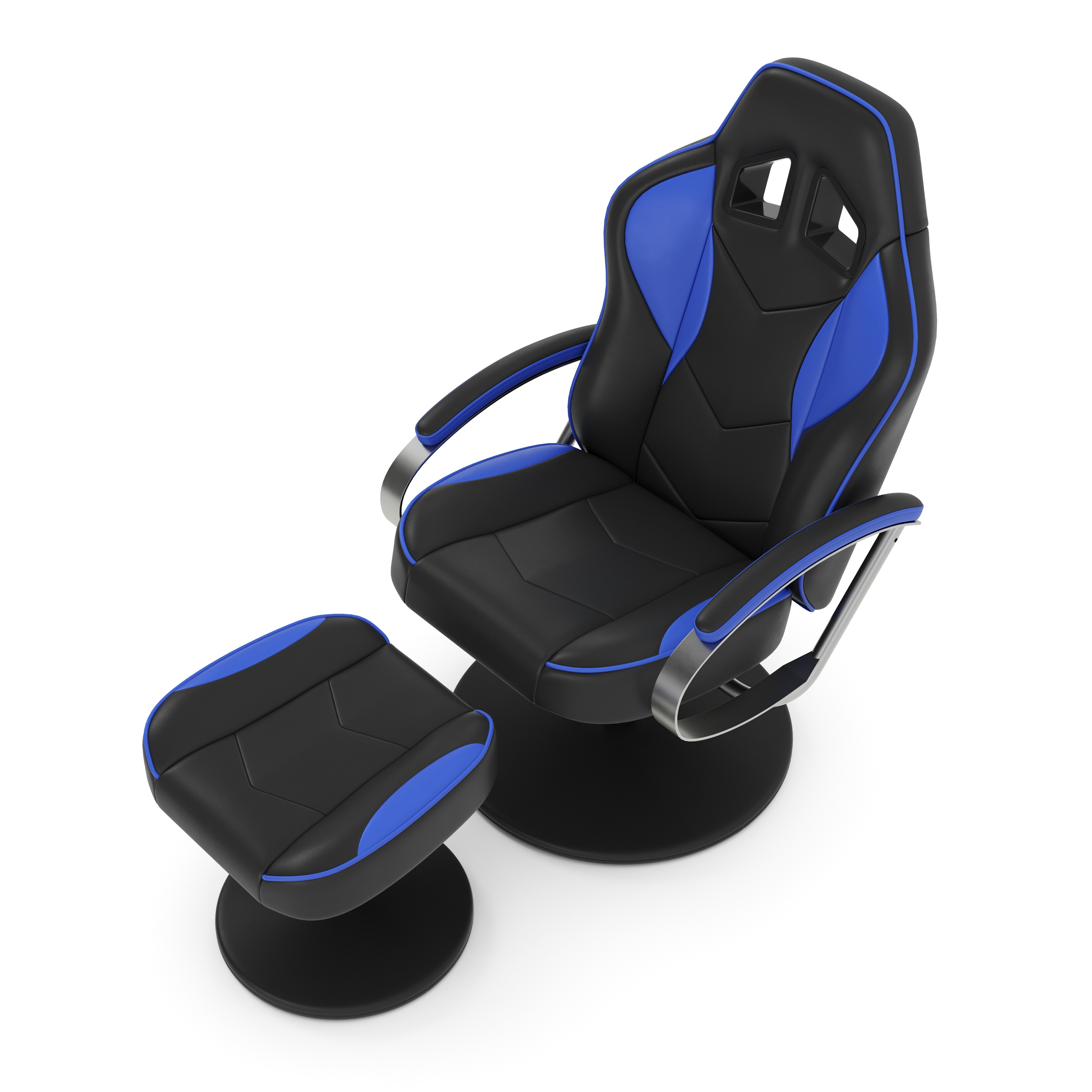 Fernsehsessel Leder mit Fusshocker blau/schwarz