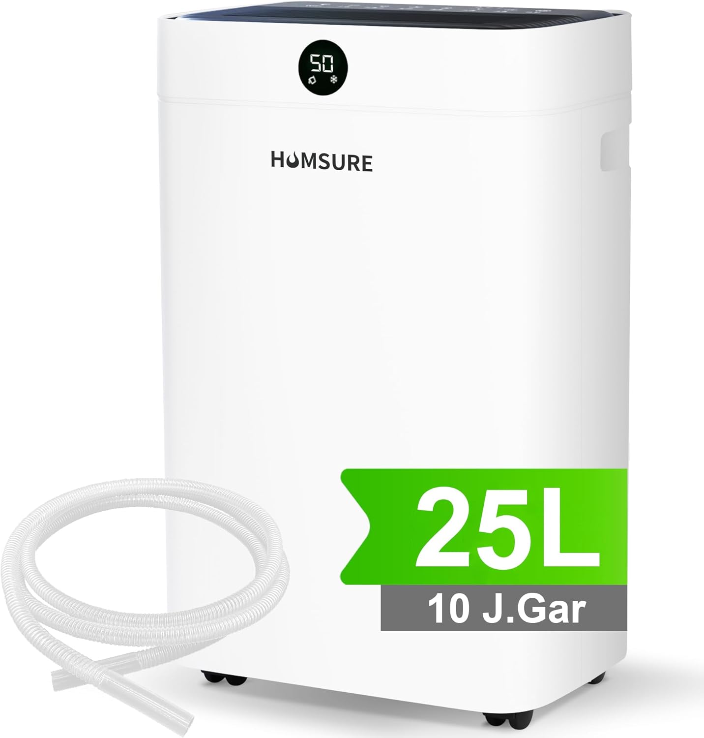 Luftentfeuchter 25L, Entfeuchter elektrisch, Luftentfeuchter Keller für Räume bis zu 150m³/50m², Raumentfeuchter elektrisch mit Ablaufschlauch, Timer, 10 J. Gar.