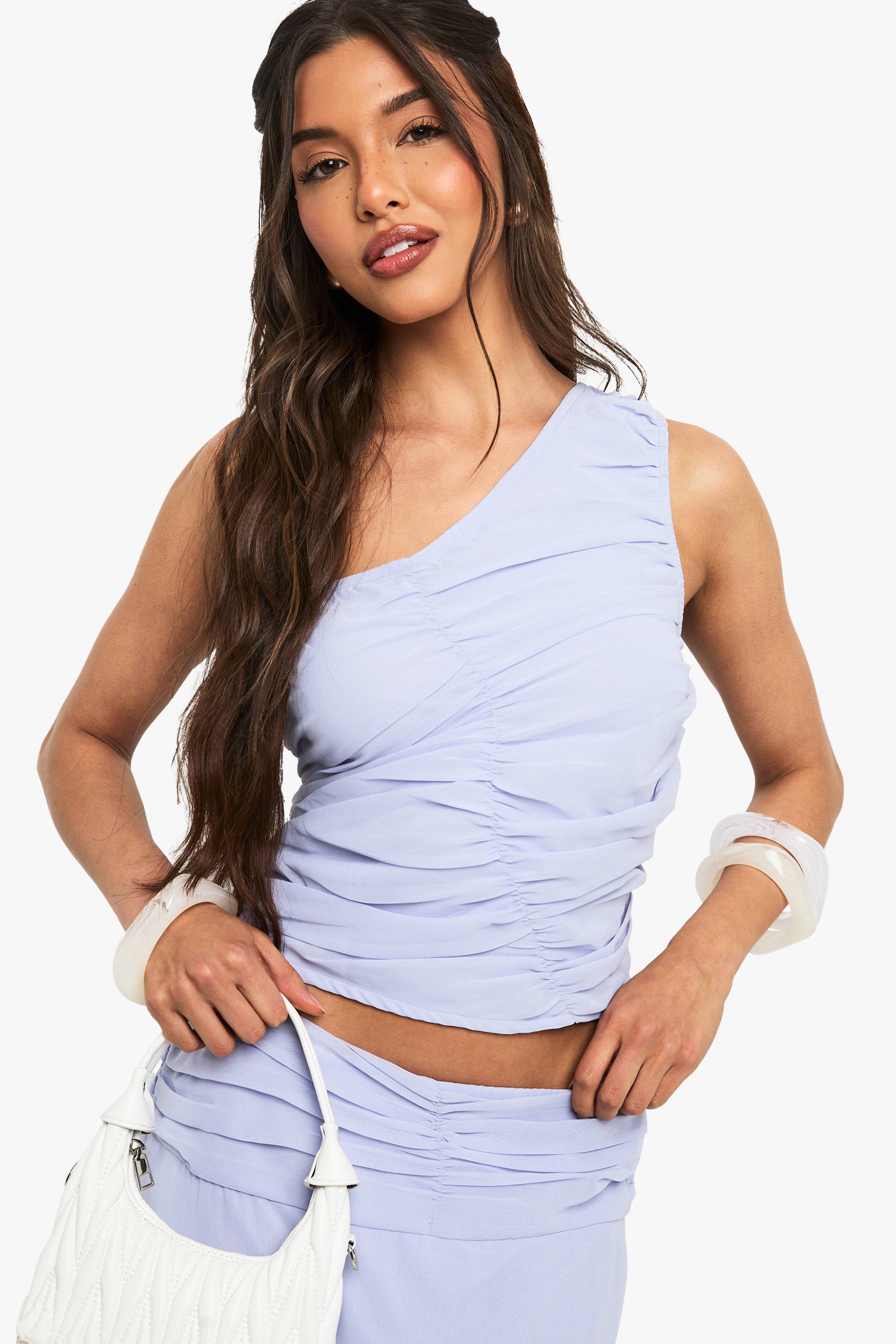 boohoo Chiffon plissé à une épaule Court