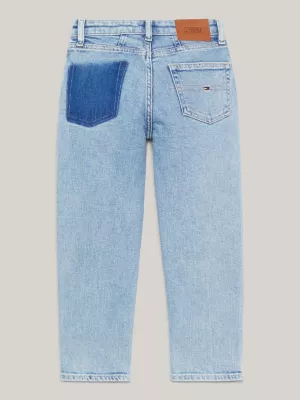 Calça jeans Girlfriend reta com lavagem contrastante em cânhamo