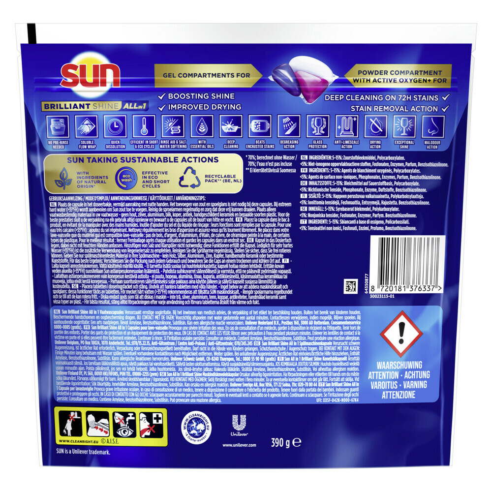 Sun Brilliant Shine All-in 1 Vaatwascapsules26 stuks
