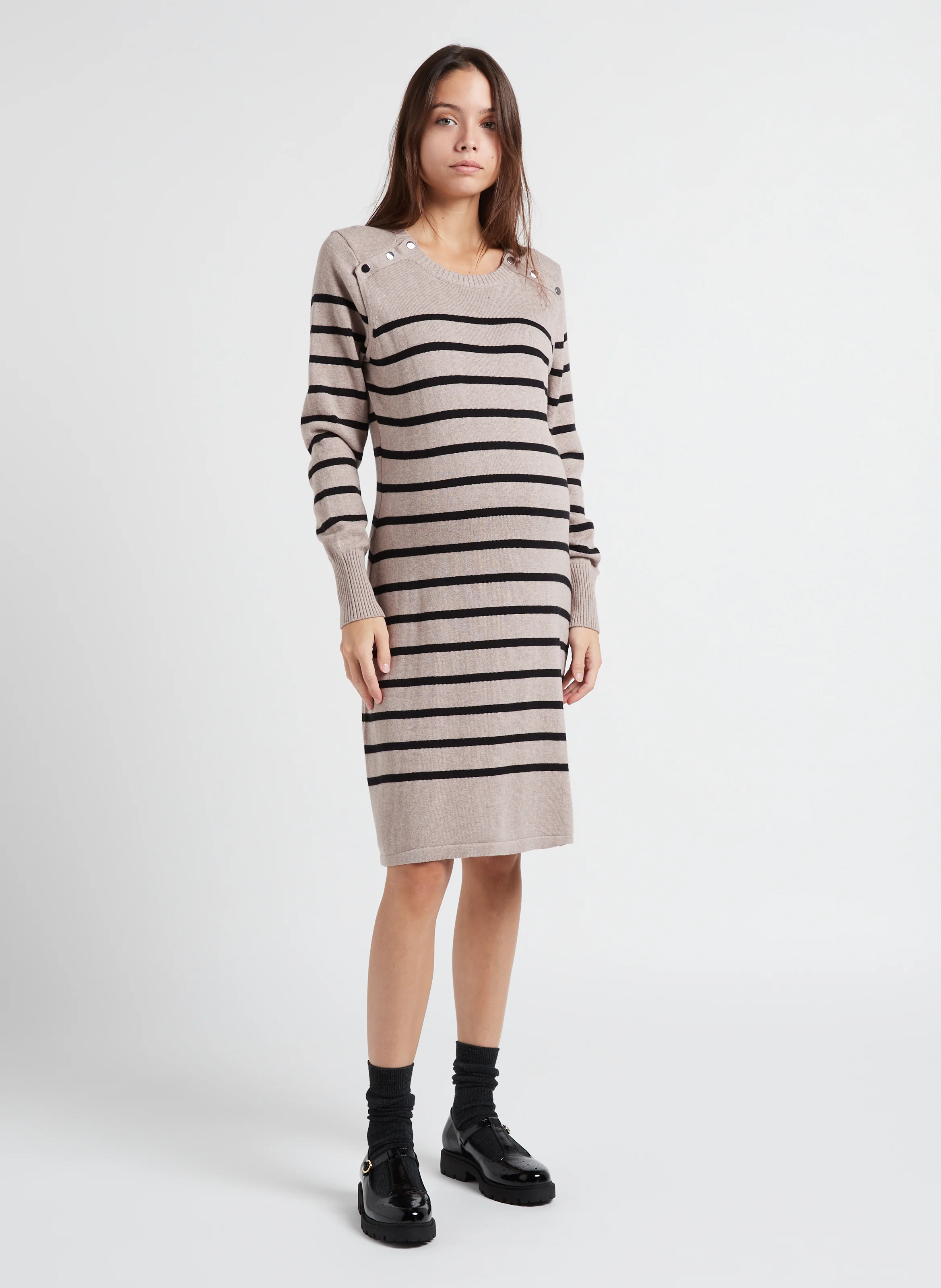 RHONA - Robe pull col rond de grossesse en coton | Rayé