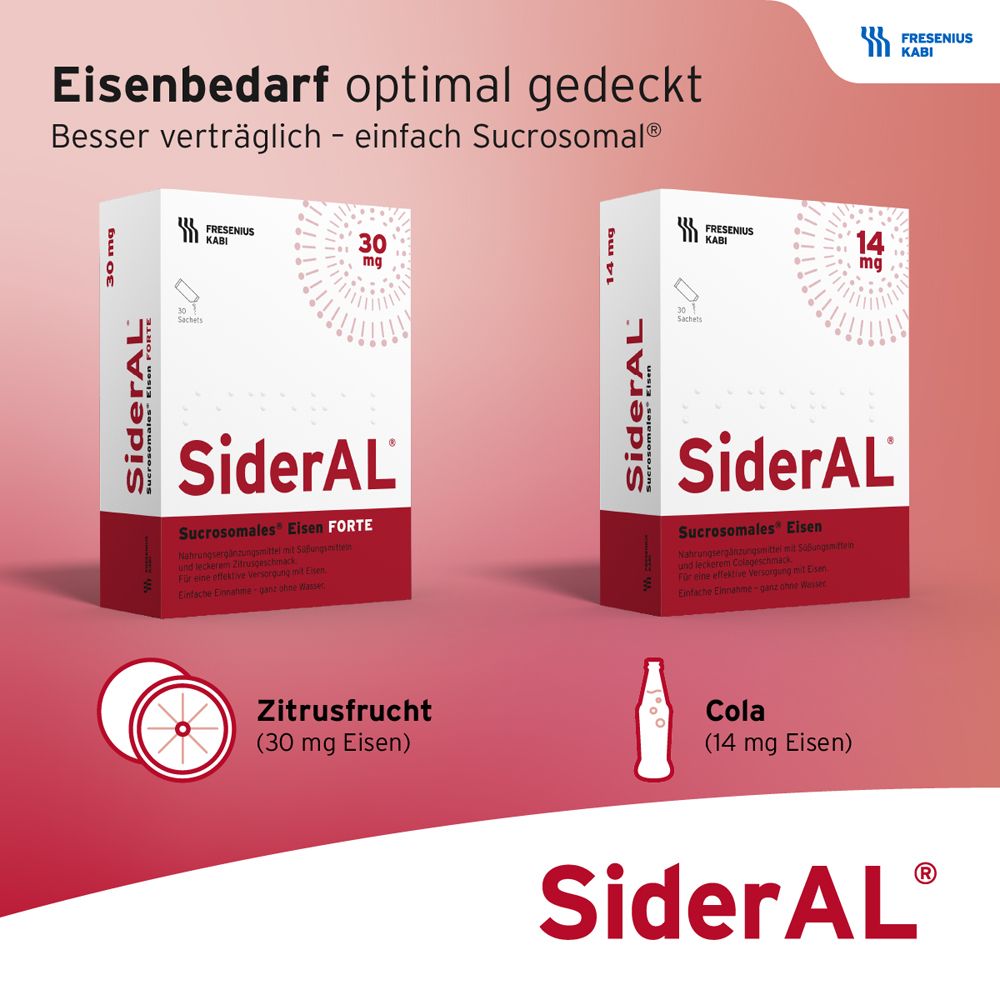 SiderAL® Eisen Forte 30mg Zitrus mit Vitamin C | Nahrungsergänzungsmittel bei erhöhtem Eisenbedarf in der Schwangerschaft
