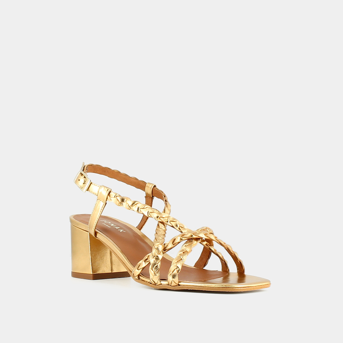 Sandales à brides croisées  en cuir métallisé or