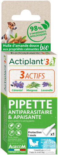 Actiplant’3 Pipette Antiparasitaire Et Apaisante Bio Chiot Et Petit Chien Pièce 1x1ml