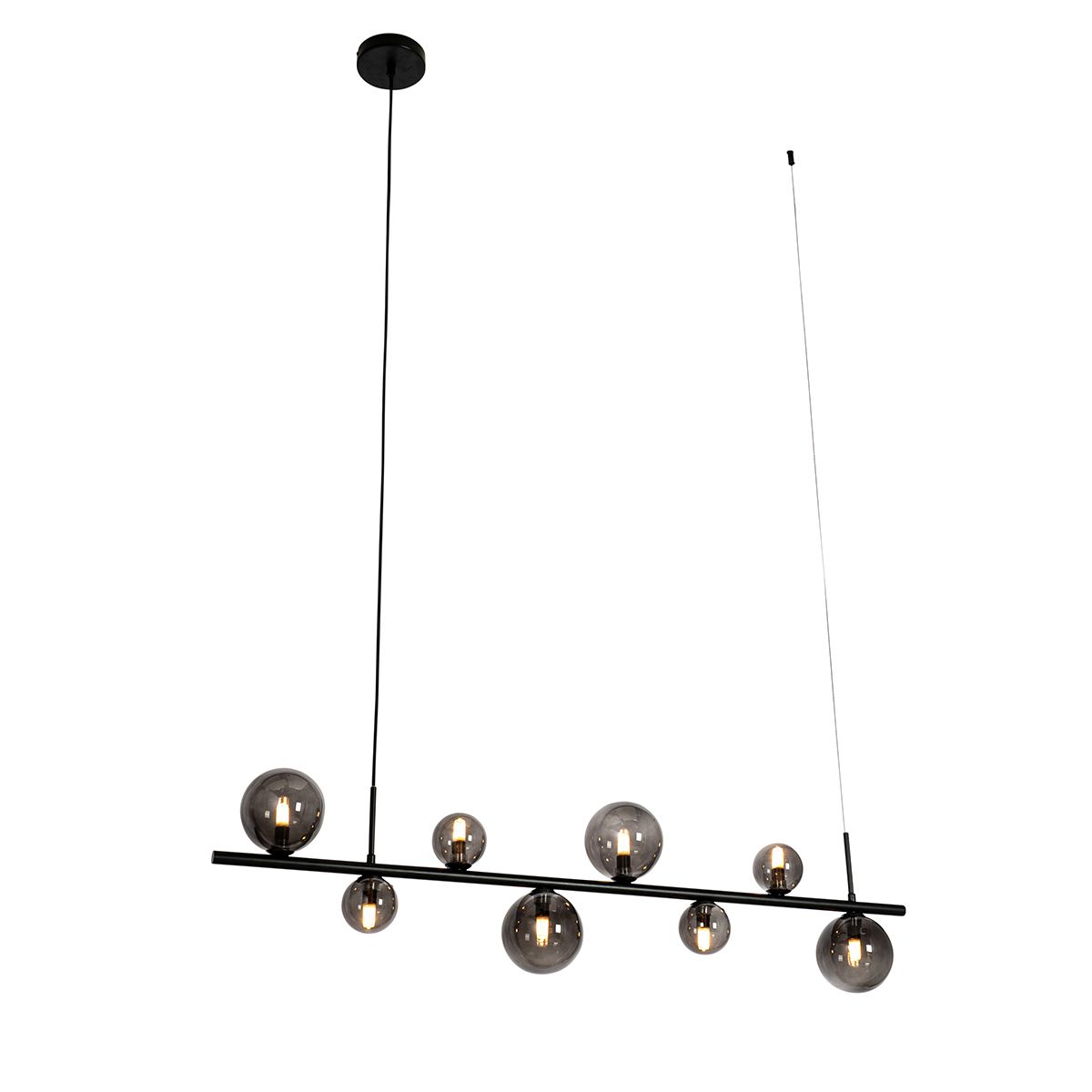 Hanglamp zwart met smoke glas langwerpig 8-lichts - Monaco