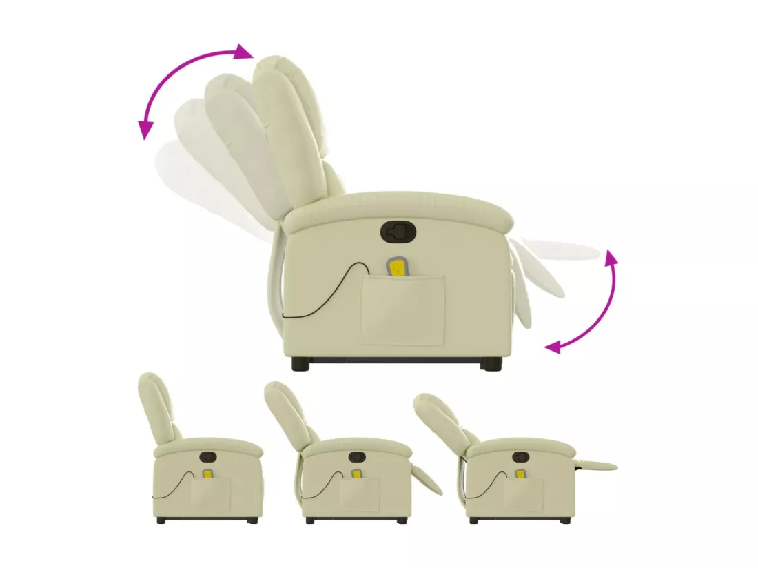 Fauteuil inclinable massant crème cuir véritable
