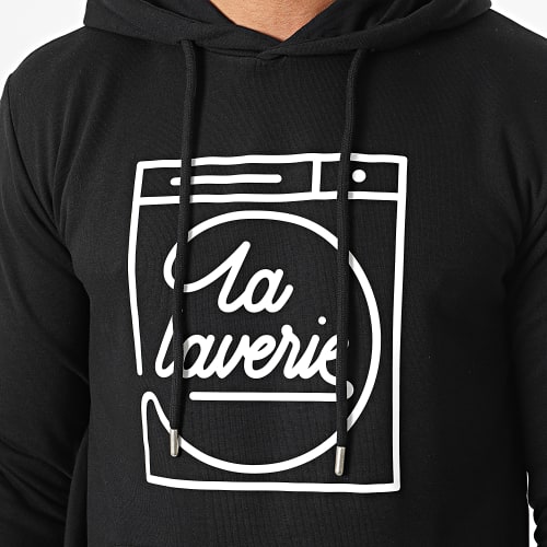 Sweat Capuche La Laverie Noir Blanc