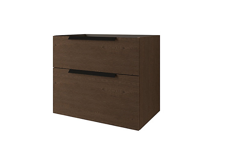 Meuble sous vasque à suspendre Urban aspect noyer 74 cm + plan vasque en résine blanc