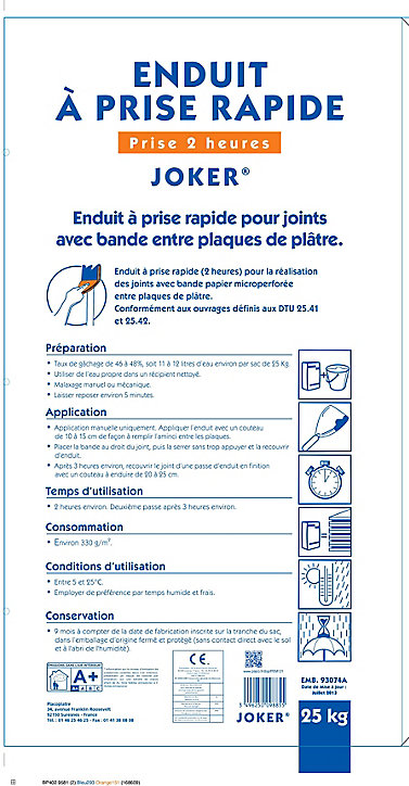 Enduit à prise très rapide Joker 25kg