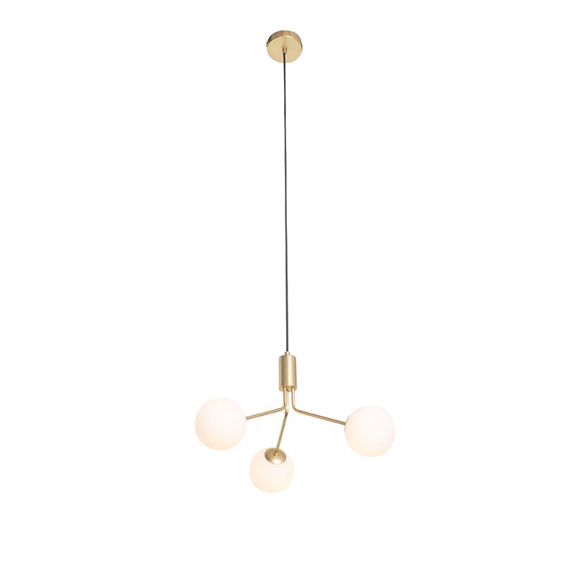 Art Deco hanglamp goud met opaal glas 3-lichts - Coby