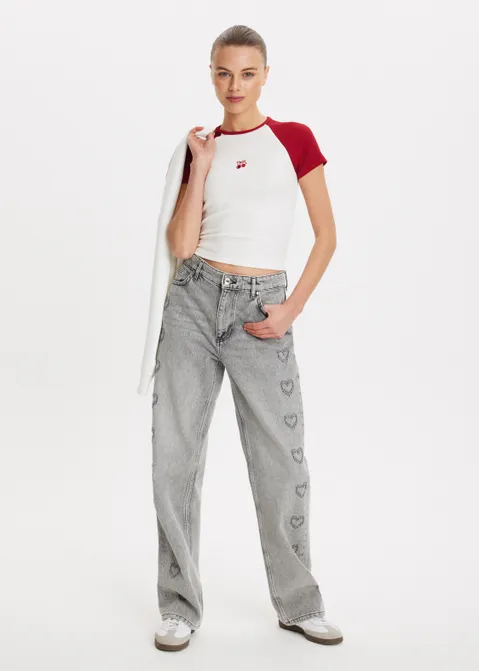 T-shirt met colorblock rood (ROO)