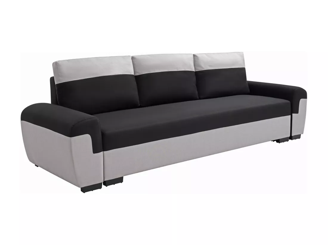 Canapé 3 places convertible en tissu noir et gris clair GABY II