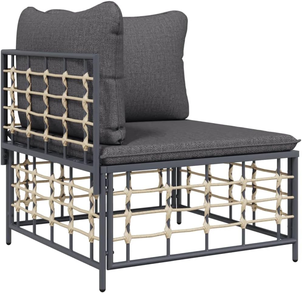 Modulares Ecksofa Set, 2-teilig, aus wetterfestem Poly Rattan mit Kissen, für Garten, Terrasse und Balkon, Anthrazit