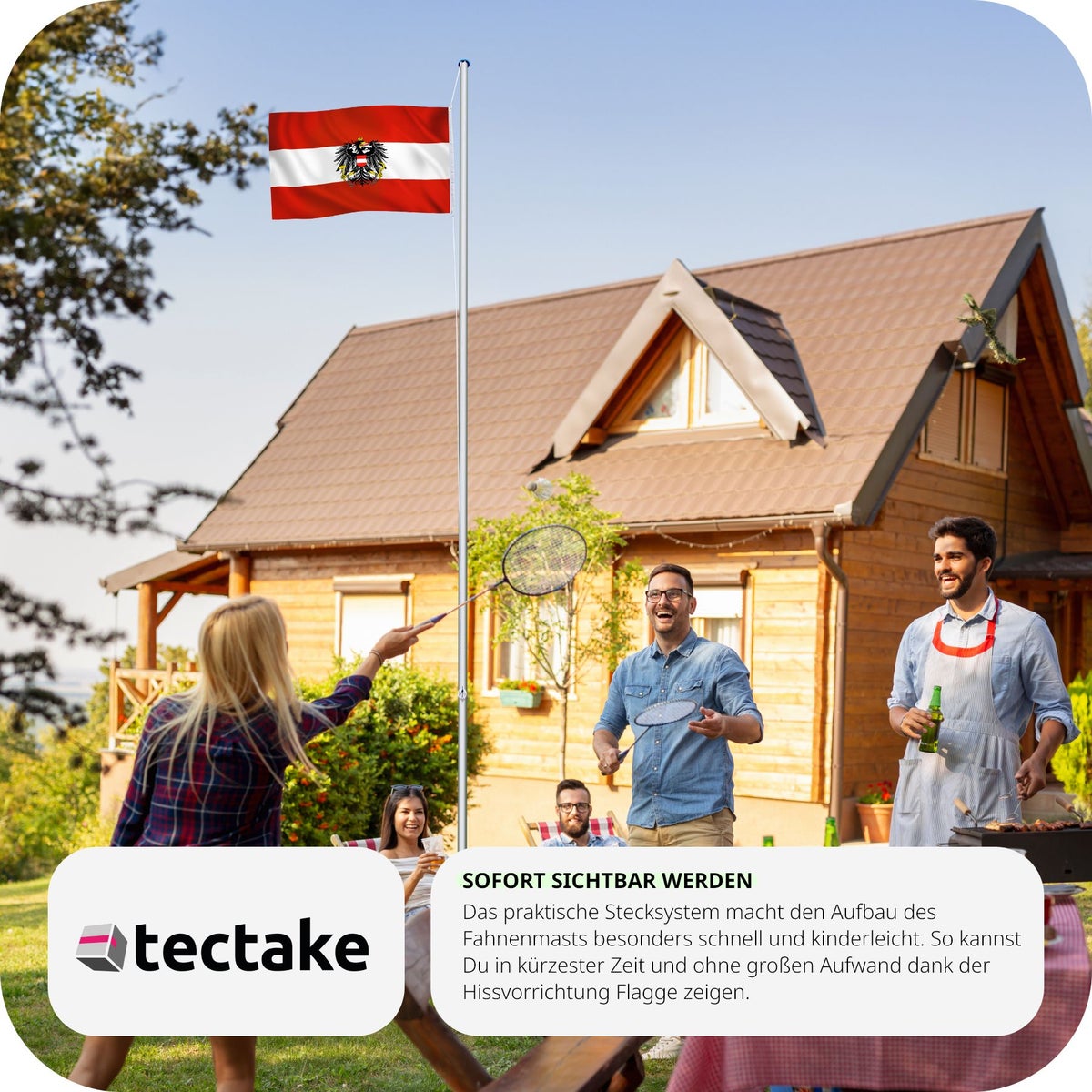 tectake aluminium vlaggenmast inclusief kabelkatrol en grondbus