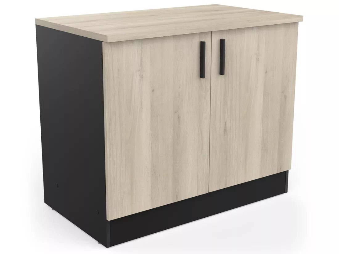 Meuble de cuisine bas coloris chêne kronberg, noir mat - Longueur 100 x Hauteur 85 x Profondeur 60 cm
