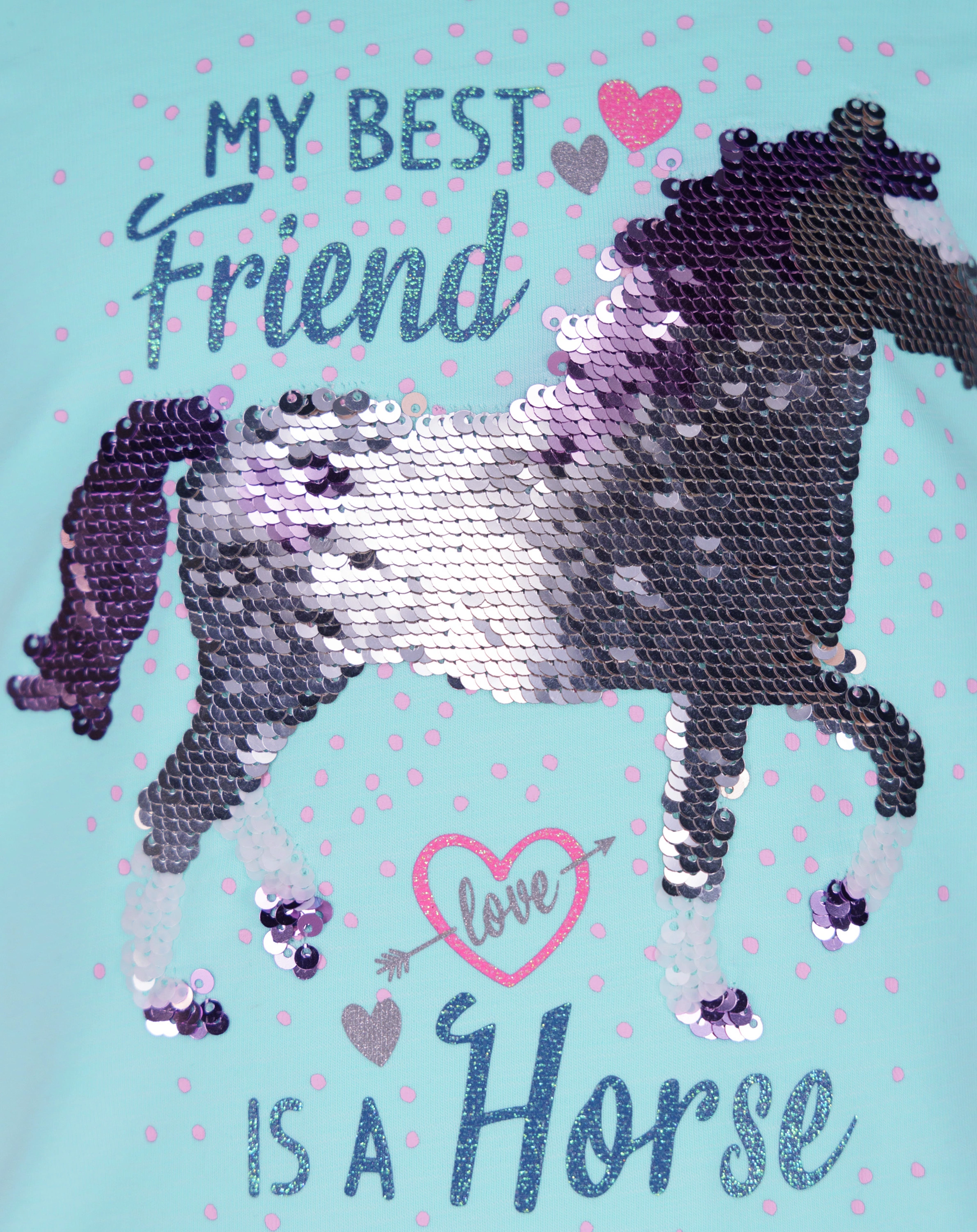 T-Shirt BEST FRIEND HORSE mit Wendepailletten in curacao