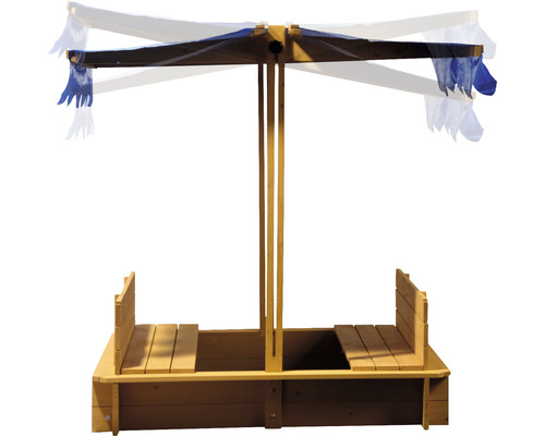 Zandbak met bankje, dobar 120 x 120 x 120 cm, hout, blauw, vierkant, afsluitbaar, weerbestendig