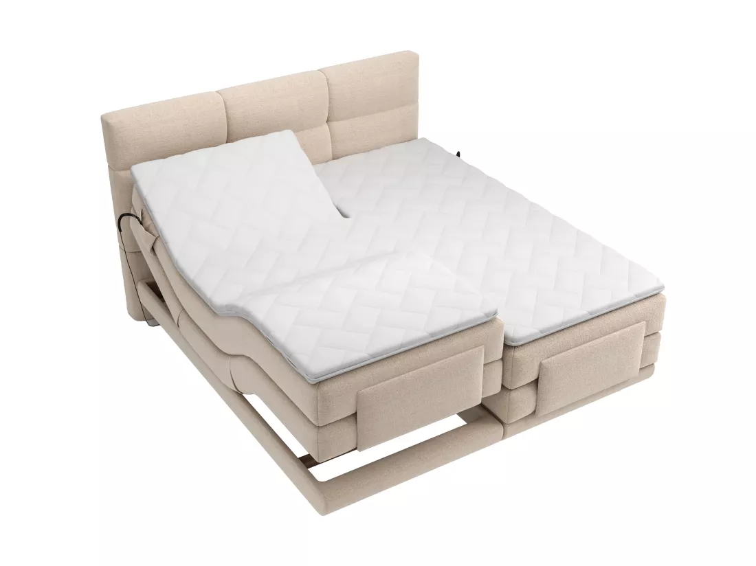 Ensemble complet boxspring tête de lit capitonnée + sommiers relaxation électrique + matelas + surmatelas - 2 x 80 x 200 cm - Tissu - Beige - LODI de PALACIO