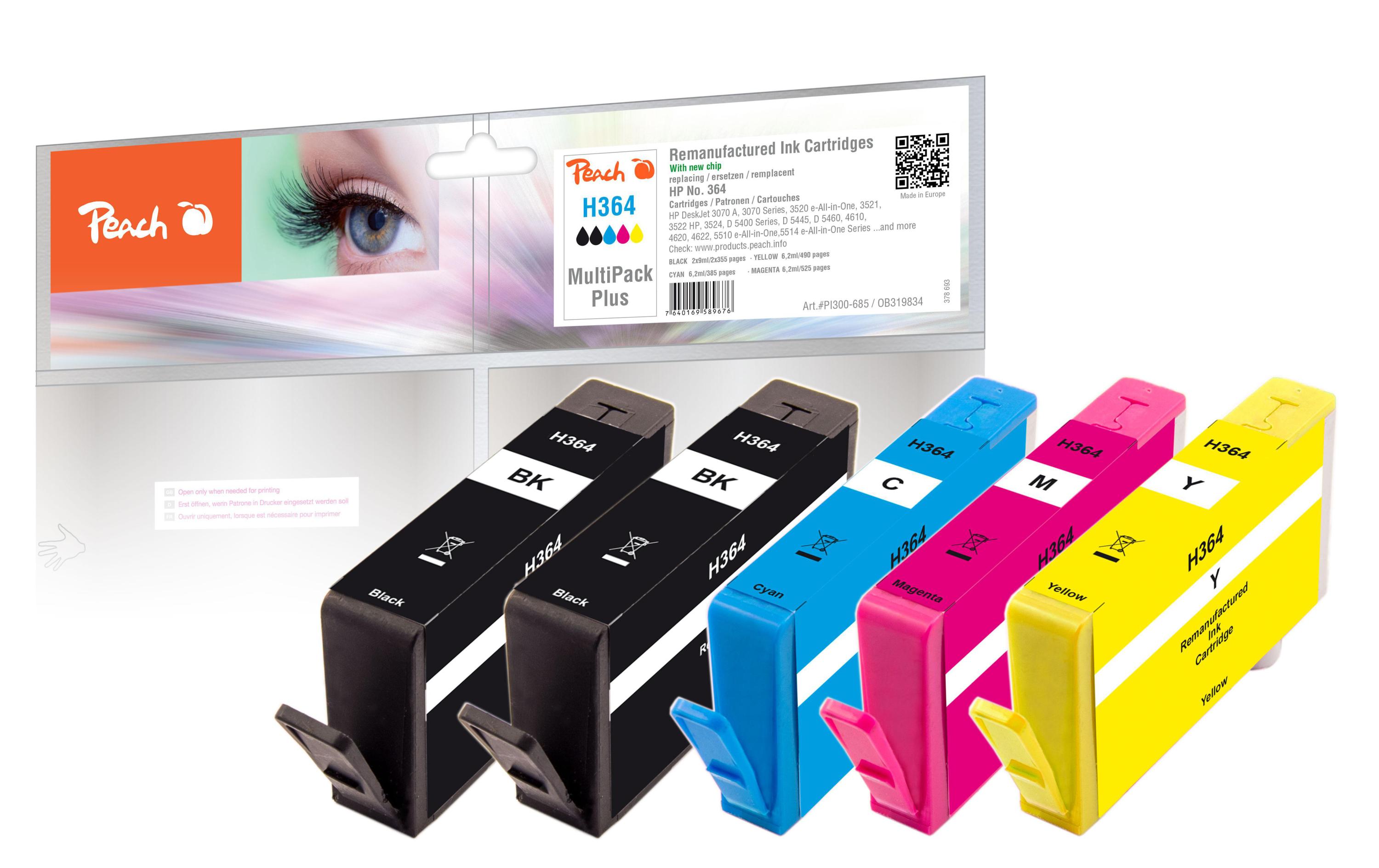 Tintenset HP Nr. 364Tintenpatronen, 2x Schwarz und je 1x Cyan, Magenta und Gelb