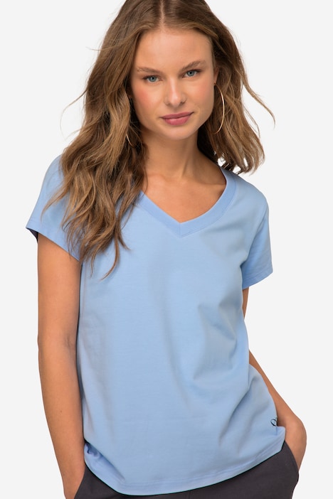 T-Shirt, kleiner Knoten Print, V-Ausschnitt, Halbarm, OEKO-TEX MIG