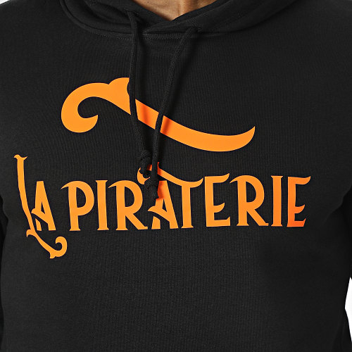 Sweat Capuche Logo Noir Orange