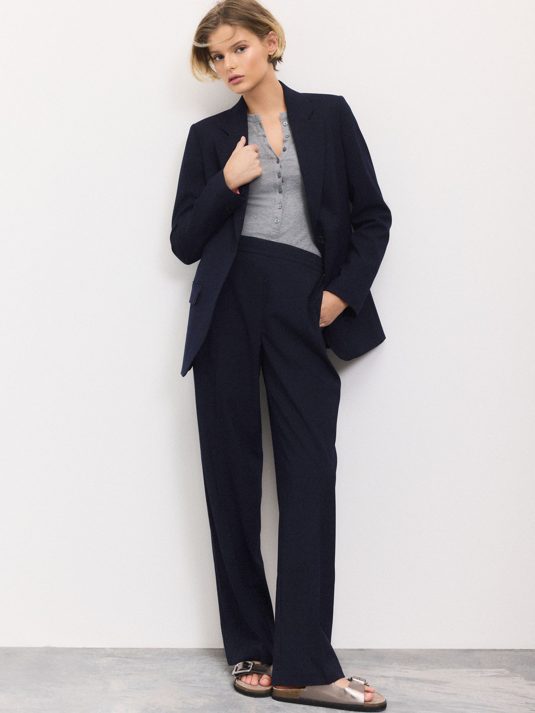 Donkerblauw - Op maat gemaakte blazer met enkele rij knopen van wol