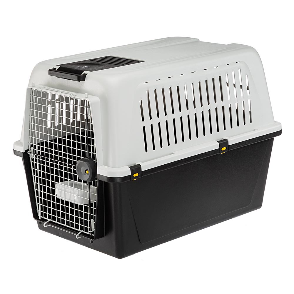 Panier de transport pour grands chiens atlas 60, écuelle et accessoires inclus, verrouillage de sécurité, grilles de ventilation