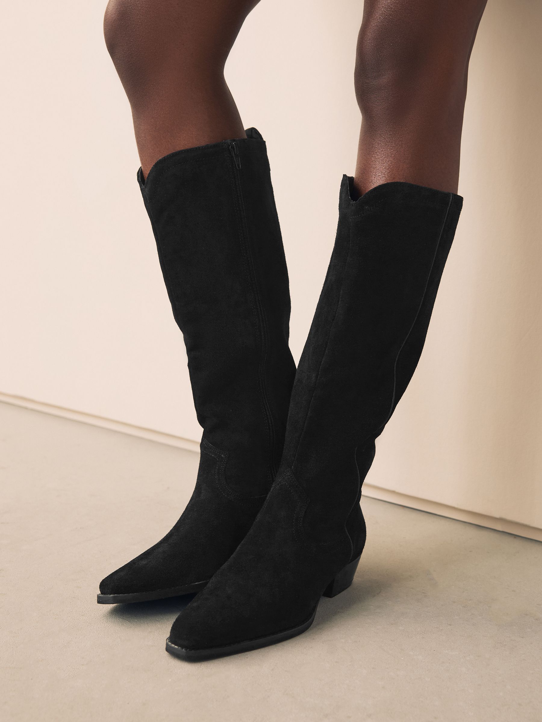 Zwarte suède- en leermix - Forever Comfort® kniehoge contrast western Boots