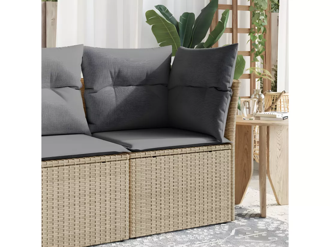Canapé de jardin sans accoudoirs coussins beige résine tressée