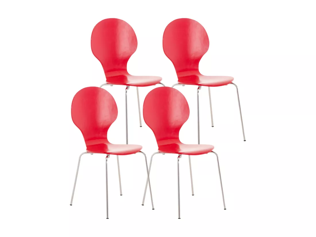 Lot de 4 Chaise de conférence - Bois - Rouge - DIEGO