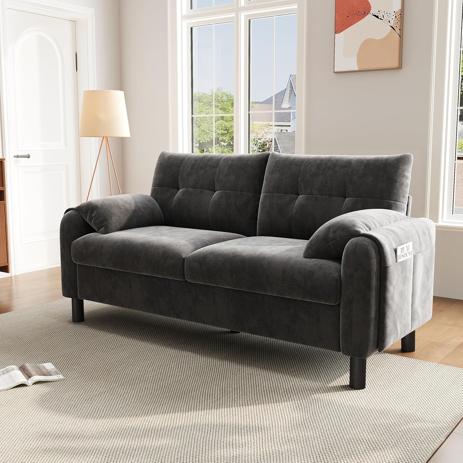 Modernes 2-Sitzer Sofa, bequemes Polstersofa aus Chenille Stoff mit Dicken Kissen, Gemütliche Couch für Wohnzimmer, Polstermöbel im Skandinavischen Design,Gray