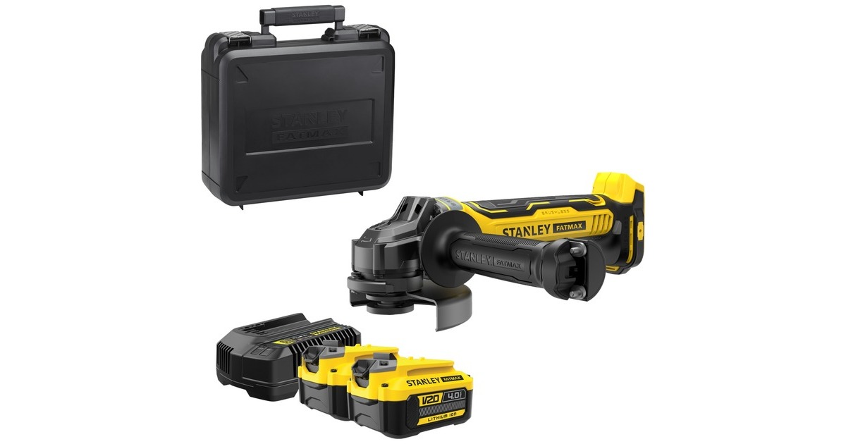 StanleyFATMAX V20 18V Brushless haakse slijper  (Geel/zwart, Koffer, 2 accu's (4.0Ah) en oplader inbegrepen)