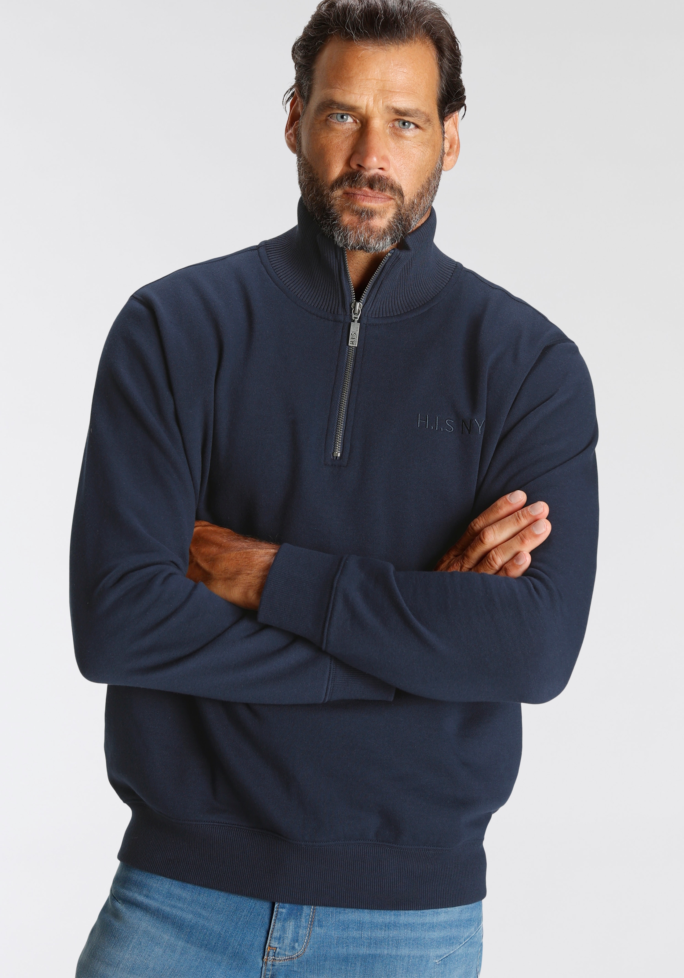 H.I.S Sweatshirt , unifarben,  aus dehnbarer Sweatware,  mit Logostickerei